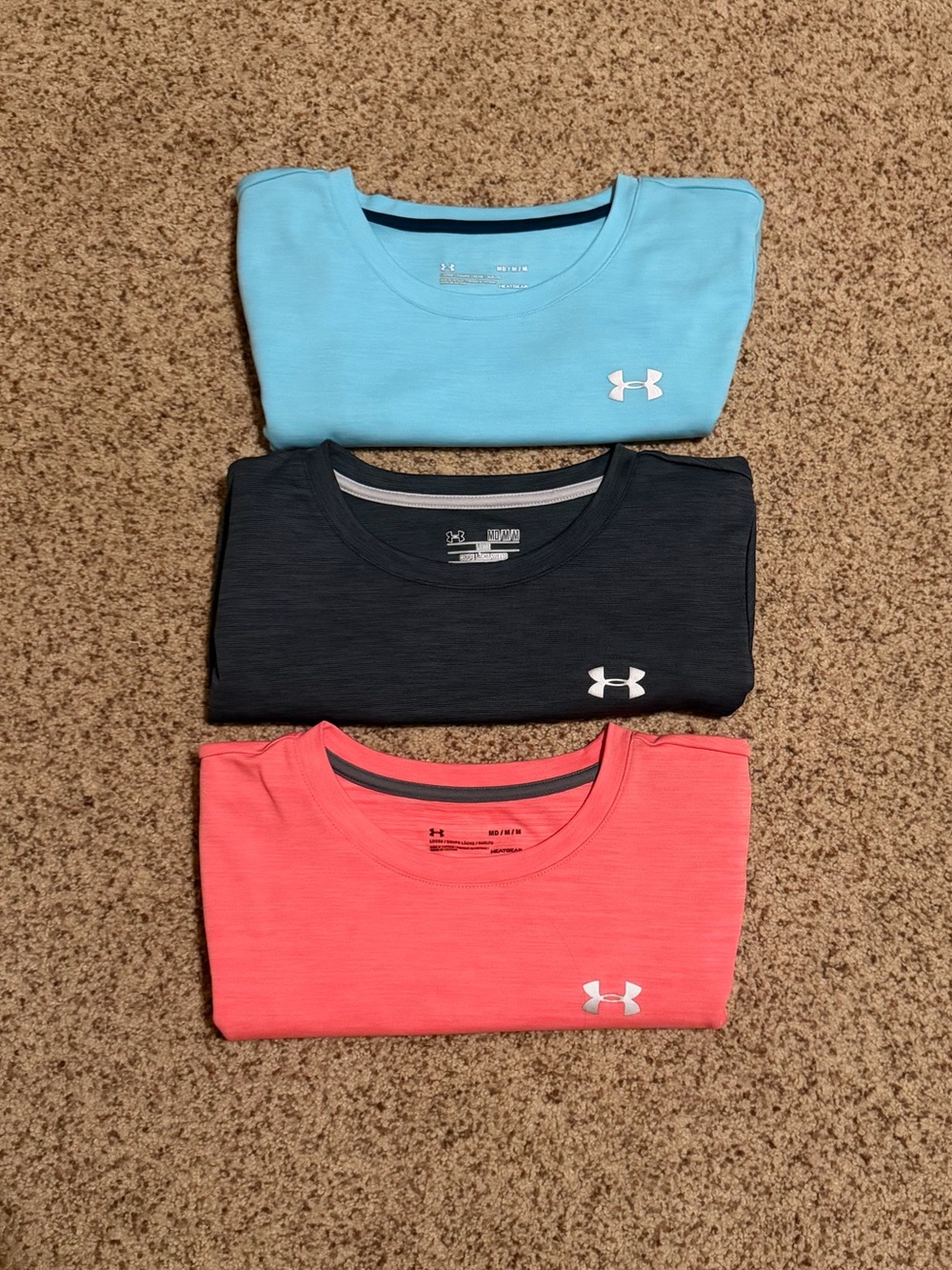 Under Armour Short-Sleeve Tees in Light Blue, Black/Grey, Coral *SET OF 3